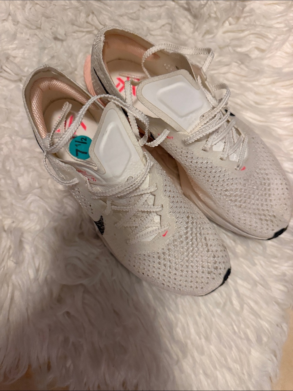 Nike Women's Cream Knit Running Sneakers with Pink Accent